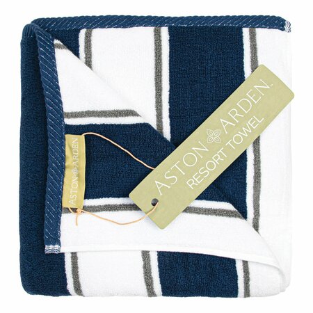 MONARCH BRANDS Aston & Arden Pinstriped Beach Towel - Navy/Grey P-BT-PNS-25BGY